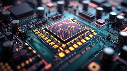 Poster - High Tech Circuit Board Close up of CPU Microchip Technology Electronics Hardware Computer Digital