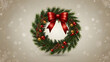 © Andrii - Christmas wreath on shiny beige background with red sweat bow on top