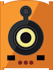 Poster - a cartoonish orange speaker with a black face and yellow eyes