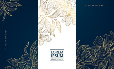vector set of flower golden art deco patterns, floral line package labels. perfume, beauty products,