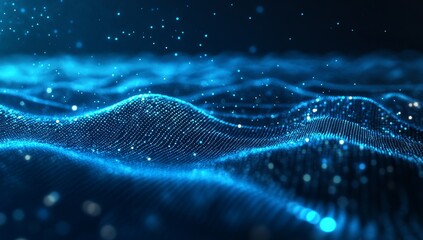 Wall Mural - abstract blue wave background with glowing particles.