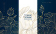 © marylia17 - Vector set of lotus flower golden art deco patterns, floral line package labels. Perfume, beauty products, jewelry package, wedding invitations, asian style nature illustrations