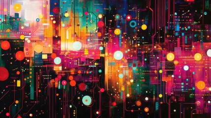 Poster - Vibrant Abstract Digital Art with Colorful Circles and Lights
