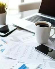 Aufkleber - Organized Entrepreneur Desk Setup for National Entrepreneurs Day, International Coffee Day, World Productivity Month