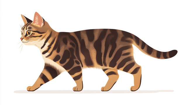 American Shorthair cat walking, a simple flat illustration in a clip art style with a white background and neutral colors.