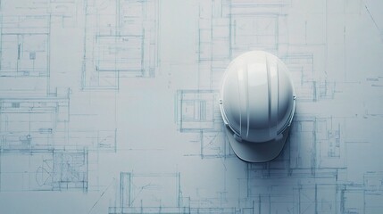 Poster - Construction Helmet on Technical Blueprint Background for Design