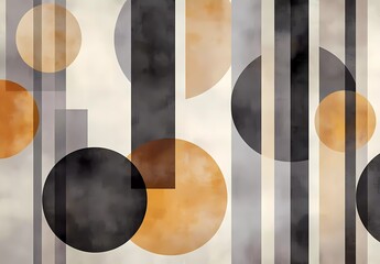 Poster - A modern art deco-inspired background with simple geometric shapes in muted colors, such as grey and brown tones