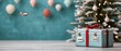 © Dream Vision - Christmas Tree Journey Symbolic Theme, A festive scene featuring a beautifully wrapped gift, a Christmas tree, and decorative ornaments, evoking holiday cheer and celebration.