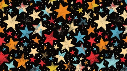 Canvas Print - a seamless pattern of colorful stars on a dark background.