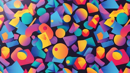 Poster - A seamless pattern of various brightly colored geometric shapes.