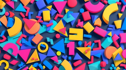 Poster - A chaotic pattern of brightly colored geometric shapes.
