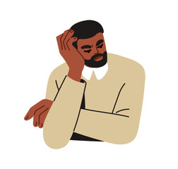 Aufkleber - Sad frustrated man in exhaustion. Tired depressed upset disappointed office worker. Grief, sadness, frustration, melancholy and sorrow emotion. Flat vector illustration isolated on white background