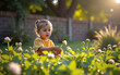 © Cozy Coffee Bar - Baby girl picking flowers in garden at sunset