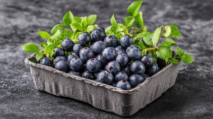 Canvas Print - Blueberries with leaves on a table