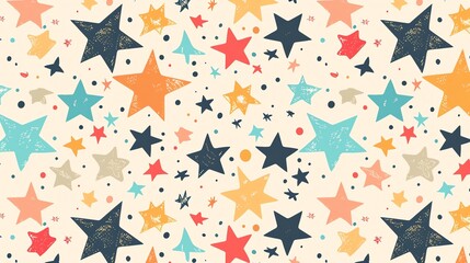 Canvas Print - a cheerful pattern of colorful stars on a cream background.