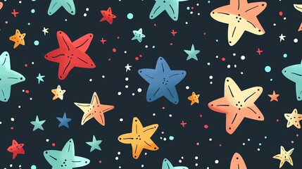 Canvas Print - a seamless pattern of colorful stars on a navy blue background.