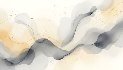 Wall Mural - Colorful blurred defocused watercolour abstract background design. Soft watercolor background in pastel yellow and pale grey, overlaid with elegant gold line art and subtle paintbrush effects