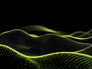 Poster - Abstract black dark background with green dots and lines.