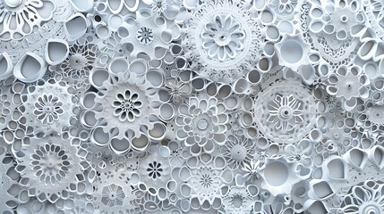 Poster - A repeating pattern of intricate, white, geometric shapes.