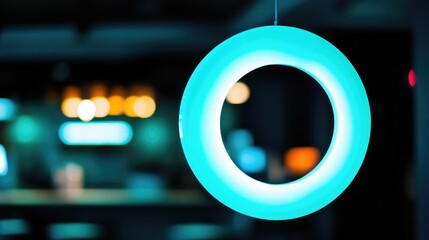 Poster - modern circular light fixture with soft blue glow in interior space