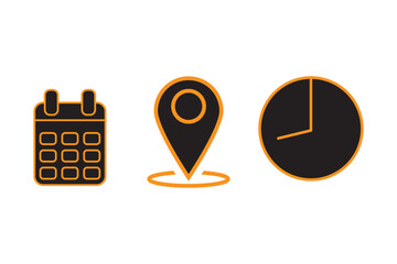 Wall Mural - time, date and address icon set. calendar, clock, location. editable stroke. linear vector outline i