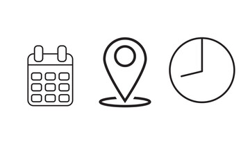 Wall Mural - time, date and address icon set. calendar, clock, location. editable stroke. linear vector outline i