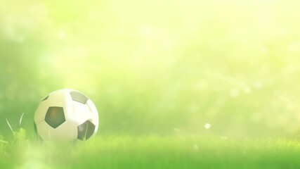 Poster - Classic soccer ball lies on a field of lush green grass, bathed in the warm glow of sunlight, creating a serene and inviting atmosphere perfect for sports and recreation