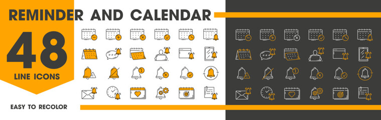 Poster - Reminder, calendar planner and alarm icons for notification message bells, vector pictograms. Mobile app calendar and reminder icons with e-mail, appointment and calendar event date notification alert