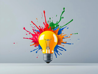 Aufkleber - A vibrant light bulb emits creativity, surrounded by colorful paint splashes, symbolizing innovation and artistic inspiration.