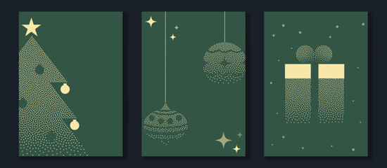 merry christmas and happy new year greeting card vector set. luxury invitation with christmas tree, 