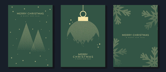 merry christmas and happy new year greeting card vector set. luxury invitation with christmas tree, 