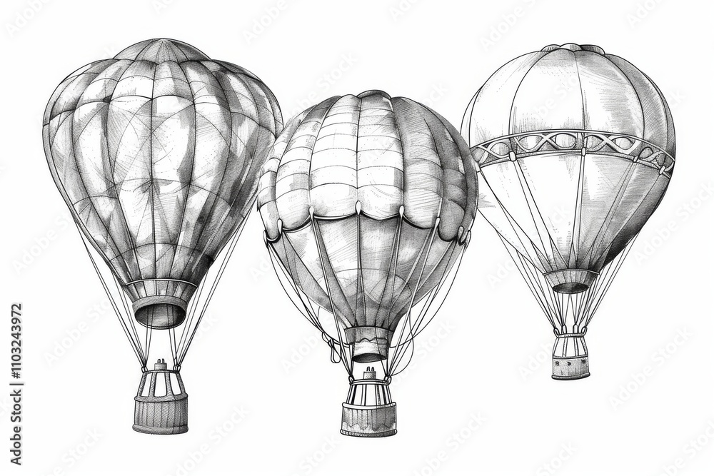 Hot air balloon set, contour drawings for design Stock Illustration ...