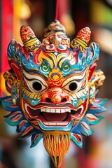 Colorful Balinese mask hanging at market display