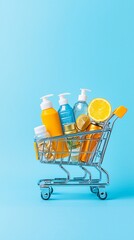 Poster - A shopping cart filled with essentials, representing consumer benefits and market economy growth