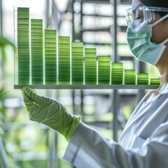 Wall Mural - environmental scientist presenting a vertical bar chart of carbon emissions over years, bars in shad