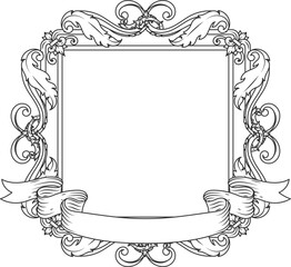 Wall Mural - a white frame with a ribbon and a scrollwork border