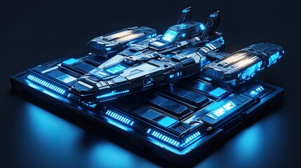 Wall Mural - futuristic spaceship docked on a tech platform
