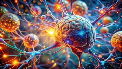 Poster - 3D Rendered Illustration of Human Brain Neuronal Firing Showcasing Neural Connections and Brain Activity in Vibrant Colors for Educational and Scientific Purposes