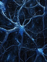 Poster - abstract blue neural connections on dark background. medicine and biology concept. 3d rendering