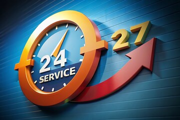 Poster - 24/7 Service Support Illustration with Arrow Concept Depicting Round-the-Clock Availability and Customer Assistance for Modern Businesses and Services