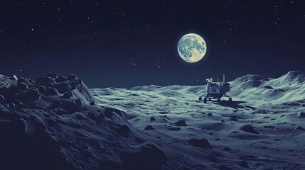 Wall Mural - lunar rover explores moon surface under earthlit sky