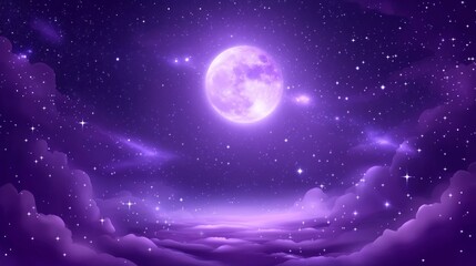 Wall Mural - Enchanted Purple Night Sky with Moon