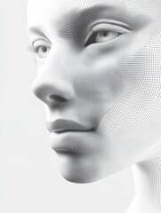 Poster - Artificial intelligence concept. Robot face, digital ai science machine background. Technology futuristic wireframe recent banner