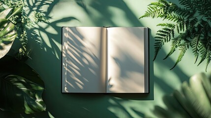 Canvas Print - Open Book Surrounded by Lush Green Tropical Foliage