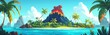 © chesleatsz - Tropical Island with Erupting Volcano and Palm Trees