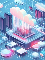 Poster - Data storage abstract concept vector illustration set. Cloud based engine, cloud-native software development and engineering, network computing security, storage access abstract metaphor.