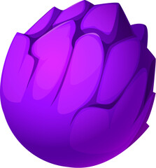 Poster - Cartoon purple planet from alien space or fantasy galaxy, vector icon. Mysterious alien planet with purple terrain landscape of neon glow ice or stone rocks for fantasy galaxy and alien adventure game