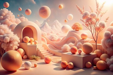 Poster - Abstract Peach Color Dreamscape: A Surreal Journey Through Soft Hues, Textures, and Forms Evoking Emotion and Imagination for Art and Design Projects