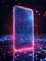 Poster - Low polygonal fast 5G internet connection concept. Smartphone with digital screen hologram. Smart technology design. Graphic concept for your design.