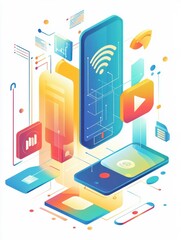 Poster - Modern Internet technologies. Wireless network access, contactless payments, Iot system. Ethernet connection, 5g network, NFC connection metaphors. Vector isolated concept metaphor illustrations.